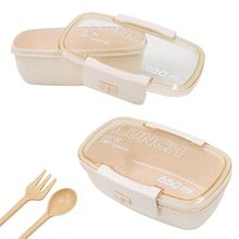 Marmita Pote 650ml Com Tampa Garfo Colher Freezer Micro-ondas Fit Bege