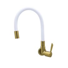 Torneira Cozinha Parede Tubo Flexível Branco E Dourada 1/4 De Volta Metal Luxo