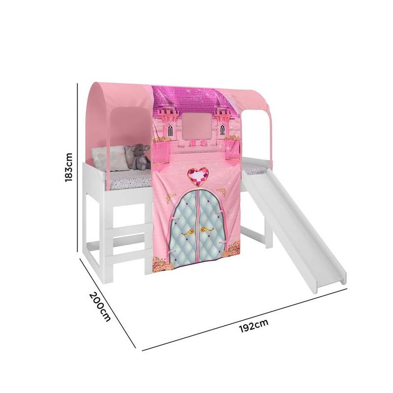 Cama Barbie Play com Escorregador e Barraca Pura Magia Branco com