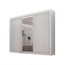 Guarda-roupa Casal 100% Mdf 3 Portas 4 Gavetas Com 3 Espelhos Milano Leifer Móveis Branco