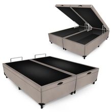 Base Box Baú King Bipartido Suede Bege 42x193x203