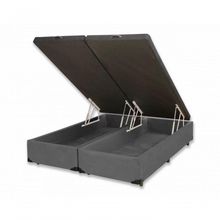 Base Box Baú King Bipartido Suede Cinza 42x193x203
