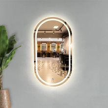 Espelho Jateado 1,10x60cm 3 Tons De LED e Sensor De Movimento Decoração Camarim Lavabo Grande Modelos Oval