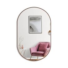 Espelho Brillare Decorativo Oval 80x50 Com Borda em Couro + Suporte Caramelo