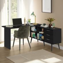 Escrivaninha Mesa De Estudos De Canto 3 Gavetas Preto Lisboa Madesa