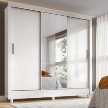 Guarda-roupa Casal 3 Portas De Correr Com Espelho Branco