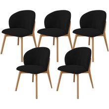 Kit 05 Cadeiras De Jantar E Estar Living Estofada Mia L02 Bouclê Preto - Lyam Decor