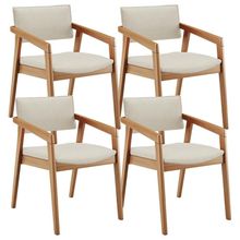 Kit 04 Cadeiras Para Sala De Jantar Estar Living Giorgia L02 Linho Champagne - Lyam Decor