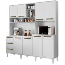 Armário De Cozinha São Luís 8 Portas 3 Gavetas Branco Kaiki Móveis
