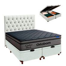Baú Branco + Cabeceira + Colchão Queen Confort Black Ortobom