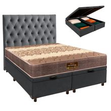 Cama Box Bau + Colchão Queen D26 Ortophedic Sankonfort + Cabeceira Estofada