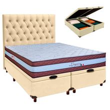 Cama Box Bau + Colchão Queen Molas Ensacadas Legaccy Paropas + Cabeceira Estofada