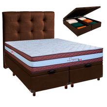 Cama Box Bau + Colchão Queen Molas Ensacadas Legaccy Paropas + Cabeceira Estofada