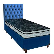 Cama + Box Azul E Colchão D28 Solteiro - Conforto Paropas + Cabeceira