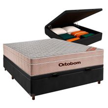 Conjunto Cama Box Bau Preto Casal + Colchão Molas Ensacadas Airtech Ortobom