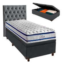 Kit Cama Box Bau + Cabeceira + Colchão Solteiro Molas Ensacadas - Blue - Paropas
