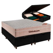 Conjunto Cama Box Bau Blindado Queen + Colchão Molas Ensacadas Airtech Ortobom