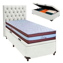 Cama Box Bau + Colchão Solteiro Molas Ensacadas Legaccy Paropas + Cabeceira Estofada