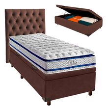 Cama Box Bau + Colchão Solteiro Molas Ensacadas Blue Paropas + Cabeceira Estofada