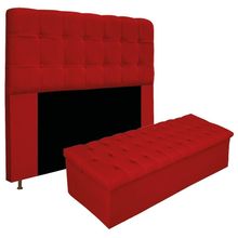 Kit Cabeceira e Calçadeira Baú Mel 140cm Casal Vermelho
