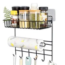 Suporte Organizador Parede Cozinha Metal Prateleira Porta Papel Toalha Duplo Ganchos Multiuso Armazenamento Temperos Acessórios