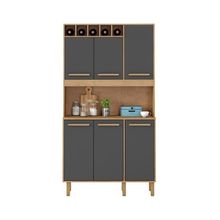 Armário De Cozinha Thaís 1,07 Mt 6 Portas Amêndoa Grafite