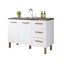 Balcão Fortaleza 3 Gavetas Para Pia 1,20 Mt Branco