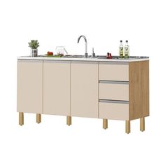 Balcão Recife 1,60 Mt - 3 Gavetas 3 Portas Amêndoa Off