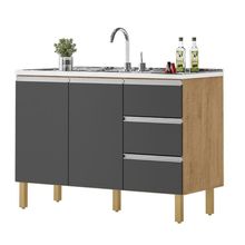 Balcão Recife 1,20 Mt - 3 Gavetas 2 Portas Amêndoa Grafite