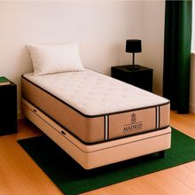 Cama Box Baú Solteirão Bege E Colchão Madrid Molas Vstore