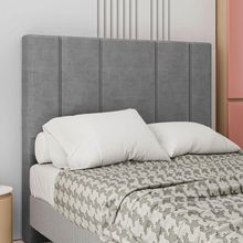 Cabeceira Estofada Solteiro 90 Cm Rubi Veludo Cinza