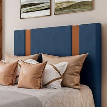 Cabeceira Estofada King 195 Cm Ametista Veludo Azul Marinho