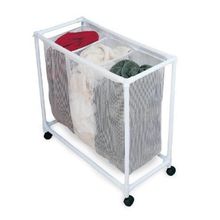 Carrinho Lavanderia Triplo Cesto De Roupas Com Rodinhas Organizador Lencol Toalha Casa Hotel Pousada Com 3 Disivorias