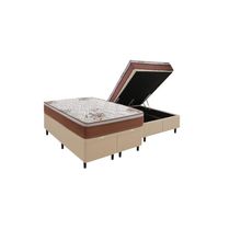 Cama Box Baú Queen Suede + Colchão Caribe Molas Ensacadas Luckspuma 158x198x66 Bege