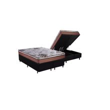 Cama Box Baú Queen Sintético + Colchão Caribe Molas Ensacadas Luckspuma 158x198x66 Preto
