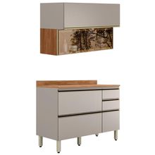 Balcao Com Tampo E Armario Aereo Vidro 120 Cm Proenca Nogueira Nude Prime Demartez Nogueira Nude Prime