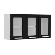 Armário Aéreo Aço 3 Portas De Vidro Preto Múltipla Bertolini Preto/branco