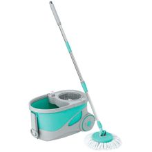 Mop Giratório FlashLimp Ciclone com Balde 20L, Rodas, Cabo Telescópico e 2 Refis – Verde/ Cinza