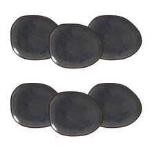 Conjunto de Pratos Rasos Ovais Porto Brasil Orgânico Titanium Azul Escuro 31cm - 6 Peças