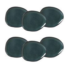 Conjunto de Pratos Rasos Ovais Porto Brasil Orgânico Oceano Azul 31cm - 6 Peças