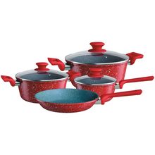 Conjunto de Panelas 4 Peças Euro Colorstone Antiaderente, Tampas de Vidro e Cabos de Baquelite - Volcano