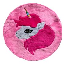 Tapete Pelúcia Unicórnio 90cm x 90cm Decorativo Quarto Infantil Base Emborrachado - Rosa