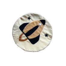 Tapete Pelúcia Foguete 90cm x 90cm Quarto Infantil Base Emborrachado - Azul Marinho