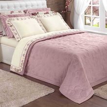 Kit Cobre Leito Yasmin Casal Queen 03 Peças Bordado Floral Tecido Algodão - Rosê Com Palha