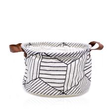 Cesto Decorativo Multiuso Organizador Listas Geométricas Branco 15x26x26 Cm - D'Rossi