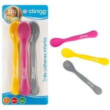 COLHERES INFANTIS COLORS CINZA/ROSA/AMARELA 3UN 6M+ - CLINGO