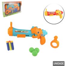 Pistola Lança Dardos Bolas Dino 28cm 09 Pçs Color - Tudo em Caixa