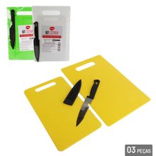 Tábua de Corte Plástico 2 Peças com Faca Color - Tudo em Caixa