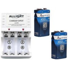 Kit Carregador De Pilhas/Bateria + 2 Baterias 9V Recarregaveis