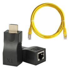 Kit Extensor Hdmi 30m Via Cabo Rj45+ Cabo De Rede 1m Amarelo